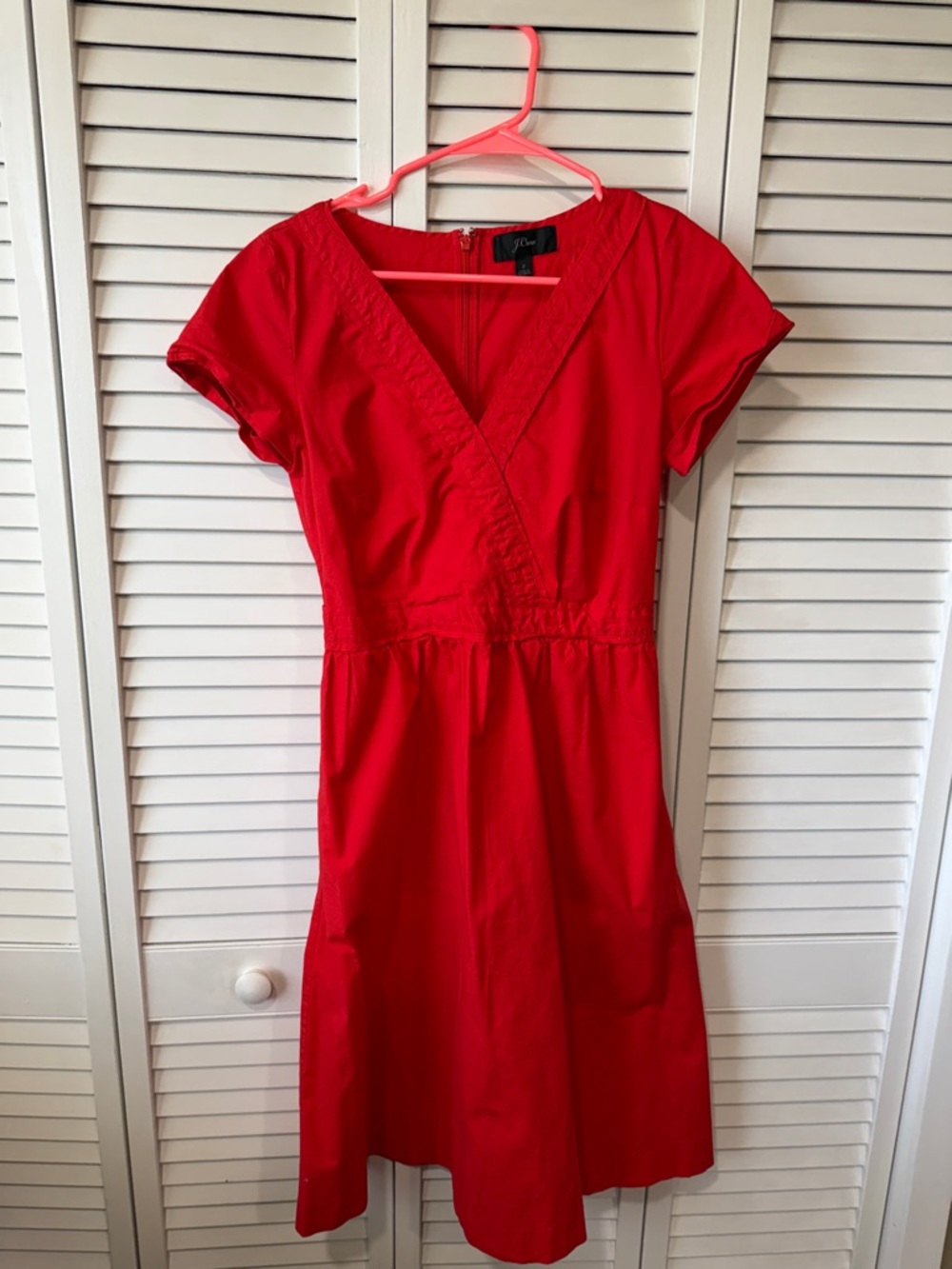 J. Crew Bright Red V-Neck Midi Dress